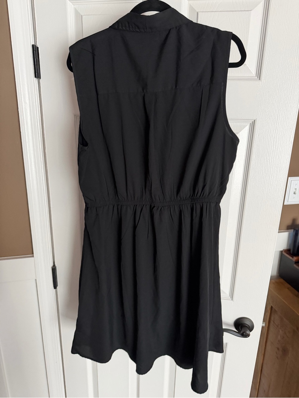 Sleeveless Black Mini Shirt Dress with Gold Buttons - Picture 2 of 3